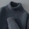 Suéter de Lana 100% Pura Grueso de Doble Hilo Otoño e Invierno para Hombre Cuello Alto Jersey Suéter Casual Holgado Tejido Base Suéter de Cachemira