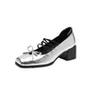 Elegantes Sapatos Mary Jane Estilo Francês com um Lindo Laço, Bico Quadrado, Design Retro com Tiras Cruzadas e Salto Médio Bloco para Mulheres