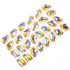 Machado Colorido de Fundo Plano em Forma de Machadinha com Dois Furos Costurado à Mão com Strass de Vidro DIY Vestido Acessórios para Roupas de Casamento
