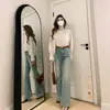 Calça Flare Feminina, Cor Clara, Verão Fina Novo Estilo, Petite Cintura Alta Retrô Americana High Street