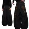 Jeans Bordados con Cruz Estilo Gótico Retro Americano para Hombre, Pantalones Anchos Holgados Tipo Cimitarra, Pantalones Largos de Diseño High Street