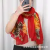 Elegante lenço de seda com flor grande moda fio de Bali toque de algodão lenço de moda outono e inverno vento quente xale longo feminino