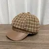 Gorra de pico a cuadros de otoño estilo coreano para mujer, sombrero octogonal de tweed con visera inspirado en Chanel, gorra de boina elegante y con estilo