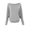 Camiseta de manga larga estilo pijama con mangas murciélago, nueva moda de otoño, versátil, corte holgado, adelgazante y con escote asimétrico, top de jersey para mujer