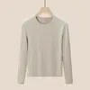 Camiseta Manga Longa Slim Fit Feminina Top de Outono Mousse Articulação de Bambu Base Branca Gola Redonda Nova Camada Interna Respirável Camisa Base
