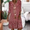Comercio Exterior Transfronterizo Europa y América Amazon AliExpress wish Verano Nuevo Impreso Manga Media Cuello en V Vestido Midi Mujer