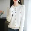 Cárdigan de punto estilo francés con botones de colores, prenda exterior corta para mujer, capa base ajustada, nueva colección 2026, suéter de cuello tijera