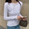 Camiseta Básica de Mujer de Color Sólido con Canalé, Estilo Primavera y Otoño, Camiseta de Manga Larga, Top Básico Versátil de Manga Larga Ajustado para Mujer