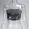 AYJ Amazon Cross-Border Roupa Sexy para Boate Feminina Rede Europeia e Americana Vazada Strass Regata Malha Brilhante Strass Camisola