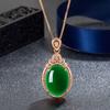 Colgante grande de jade Hetian en forma de huevo chapado en oro rosa de 18 quilates, colgante de jaspe en forma de denier incrustado con corindón rojo, colgante de calcedonia