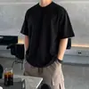 Camiseta de Manga Corta de Color Sólido Estilo Simple MYQ para Hombre, Camiseta Corta de Cuello Redondo Pequeño de Verano, Media Manga Estilo Coreano para Ir al Trabajo