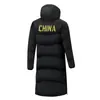 Casaco longo acolchoado com 90% de plumas, feito sob medida para uniformes de equipe, adequado para homens e mulheres, com capuz, à prova de vento e impermeável, projetado para treinamento de inverno e aquecimento