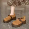 Zapatos de plataforma versátiles estilo bosque de gamuza para mujer, nuevo estilo otoño 2026, con suelas gruesas y hebilla de cinturón, para mujeres petite