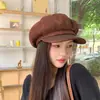 Gorra Octogonal Negra Retro Británica de Retazos de Gamuza para Mujer, Nueva Moda Otoño/Invierno 2026, Gorra de Artista Adelgazante