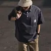 Camisa Polo Retro Lavada de Manga Corta para Hombre Peso Pesado Americano Verano Marca de Moda Silueta Holgada Camiseta Japonesa de Algodón Puro para Hombre de Moda