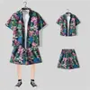 Traje de Férias na Praia à Beira-Mar no Havaí Masculino Solto Tamanho Grande Par Tendência Marca Camisa Floral de Manga Curta Conjunto Casual de Duas Peças