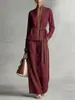 Traje Casual Transfronterizo Europeo y Americano 2026 para Mujer, Conjunto de Dos Piezas de Camisa Cardigan de Cuello Alto con Bloques de Color y Pantalones de Pierna Ancha para Primavera y Verano