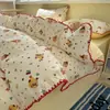 Conjunto de cama de quatro peças grau A para maternidade e infantil para dormir nu na cama, algodão puro genuíno, lençol e capa de edredom estilo Fair Isle, conjunto de três a quatro peças para dormitório