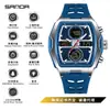 Reloj Estudiante Sanda Deportes al Aire Libre Repetición Doble Pantalla Forma de Barril para Estudiantes de Secundaria y Preparatoria Reloj Electrónico Multifuncional