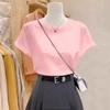 Talla grande Nueva Camiseta de manga corta de algodón puro de color sólido para mujer, elegante, a la moda, combinable con todo, que reduce la edad y estiliza para el verano