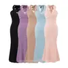 Vestido sexy de encaje con cuello halter en V estilo francés para mujer, nuevo modelo de verano, entallado en la cintura, adelgazante, vestido largo de alta gama