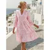 Amazon Verano Transfronterizo Estilo Europeo Casual Simple Elegante Bohemio Romántico Estilo Vacacional Vestido de Cuello en V Mujer