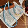 Conjunto de Colar e Pulseira de Pérolas Shijia Qualidade Rosa Azul Azul Prata com Múltiplas Formas de Usar