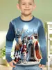 Estampa de Rena de Natal e Papai Noel Padrão Impressão 3D Transfronteiriça Nova Roupa Casual de Manga Longa para Crianças