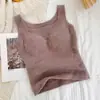 Chaleco Largo Cálido de Lana de Cordero para Mujer, con Terciopelo Plus, Engrosado, Adelgazante, Chaleco Lencero con Copa Integrada para Mujer con Almohadillas en el Pecho