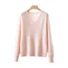 Suéter de punto fino para mujer con cuello en V de seda y cachemira cepillada, suave y transpirable, corte ajustado, adelgazante, jersey casual para otoño e invierno