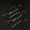 Tijeras de Peluquería con Estampado de Leopardo Negro y Dorado de 6.0 pulgadas, Tijeras para Cortar el Cabello, Tijeras Entresacadoras, Dientes de Astas de Ciervo, Dientes Lisos, Dientes en Forma de V, Dientes de Espina de Pescado