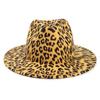 Sombrero de lana con estampado de leopardo de venta caliente transfronteriza para hombres y mujeres, moda retro, ala grande, sombrero de jazz, ala plana, fieltro, sombrero para pareja