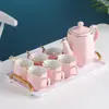 Conjunto de Cerâmica para Água de Luxo Leve com Bandeja, Xícaras de Chá para Sala de Estar, Conjunto de Chá, Bule, Conjunto Doméstico de Alto Padrão com Bandeja, Presente de Inauguração