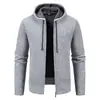 2026 Nuevo Cárdigan de Punto con Cremallera y Capucha de Terciopelo para Hombre, Grueso de Hilo, Suéter Cálido, Chaqueta Casual de Otoño e Invierno