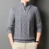 Suéter de punto con cuello alto y cremallera, patrón jacquard, ropa de lana gruesa y cálida de alta calidad para hombres de mediana edad, color liso