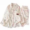 Conjunto de Pijama de Algodão Nuvem Plus Size para Mulheres Cheinhas, Lapela, Cachorrinho Bordado, Roupa de Casa para Primavera/Outono, Conjunto de Duas Peças, Em Estoque, Fornecimento Direto