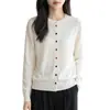 Cárdigan de punto con cuello redondo, nuevo otoño/invierno 2026, lana de hilo fino, manga larga, para mujer, botones coloridos, color liso, top holgado y versátil