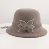 Sombrero de Pescador de Fieltro de Lana 100% Coreano con Flor para Mujer, Estilo Retro, Color Sólido, a la Moda, Noble, de Alta Gama, Estilizador de Rostro