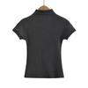 Verão 2024 novo T-shirt feminina americana de gola alta curta, manga curta, puro macio, tipo "glutinoso" (justo e macio), modelador, blusa de base