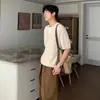 Estilo Old Money New Rich Tricô Falso de Duas Peças Manga Curta Unissex Retrô Seersucker Linho Top de Verão Fino Casual Meia Manga