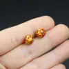 Aretes Redondos de Cristal de Cinabrio, Lujo Ligero, Arena de Cristal Rojo Mezclada con Alto Contenido de Oro Real, Aretes de Plata de Ley S925