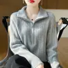 2026 Nuevo Top de Mujer con Cremallera Tejido de Canalé Color Sólido Otoño Invierno Punto de Solapa Suéter Holgado Ropa de Mujer Adelgazante