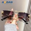 Nuevas Gafas de Sol de Moda Europeas y Americanas con Cabeza de Leopardo, Tendencia, para Mujer, Metal, Doble Puente, Borde Cortado, Montura Cuadrada Sin Marco, para Hombre