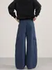Muxi Roupas Calças de Trabalho Wide-Leg Retrô Perna Reta Toque de Alto Padrão Caimento Solto Calças Jeans Longas para Homens