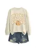 Amazon eBay site independente casual versátil estiloso feminino OUTONO moletom de bolinhas com letra e laço de abóbora
