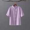 2026 Verano Nuevo Algodón y Lino Estilo Chino Retro Camisas de Algodón y Lino Tops Ropa Exterior para Mujer Ropa para Ejercicio Matutino Tai Chi