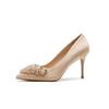 6681C-131 Tacón de Aguja de Gamuza Pedrería Boca Baja Tacones Altos Zapatos de Mujer Elegantes para Viaje de Negocios Zapatos Elegantes