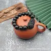 Pulsera Pixiu de Imitación Oro Arena Vietnamita Pulsera de Imitación Oro Negro Obsidiana Peel Pulsera Atmosférica Ágata Chapada en Oro Rojo Regalo