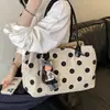 Bolsa de Ombro de Lona com Bolinhas de Novo Estilo Transfronteiriça para Mulheres, Moderna, Simples, Casual para Trabalho e Deslocamento, Bolsa com Armazenamento Multicamadas