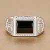 Kaiwei sobre anillo extraordinario dominante para hombre con diamante negro noble y elegante conjunto ágata negra obsidiana anillo para hombre